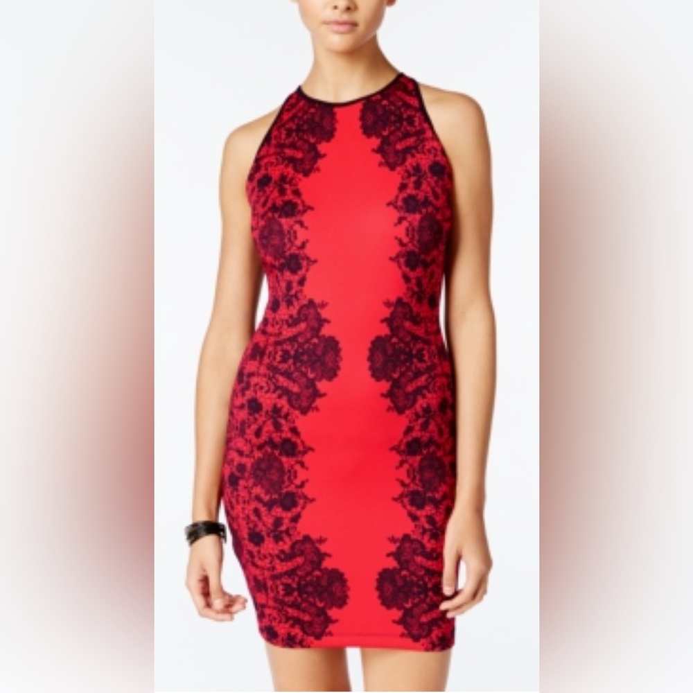 B. Darlin Size 1/2 High Neck Bodycon Red & Black Dress Back Zipper Sleeveless